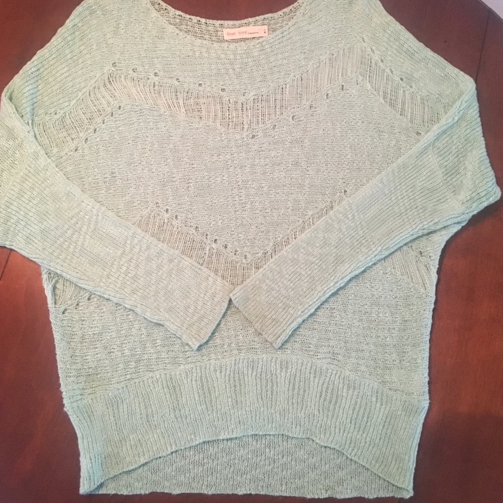 Love Tree Aqua Distressed Sweater